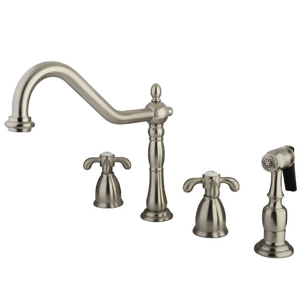 Widespread Kitchen Faucet W/ Brass Sprayer, Brushed Nickel